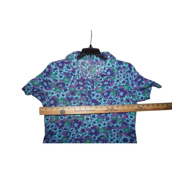 Vintage 90s Floral Polo Collar Mini Dress | Bright Blue Purple Green Print |M - Picture 4 of 5
